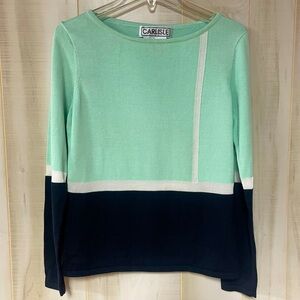 Vintage Carlisle Green Black White Silk Blend Colorblock Stripe Sweater Sz M